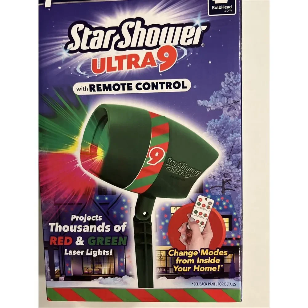 Star Shower Ultra 9 Christmas Laser Projector Red Green W/ Remote Light Show NEW